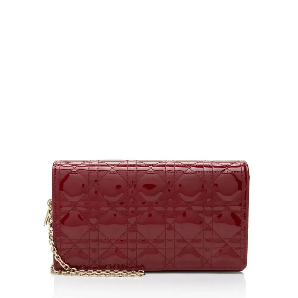 Dior Patent Leather Cannage Lady Dior Wallet on Chain - Picture 1 of 9
